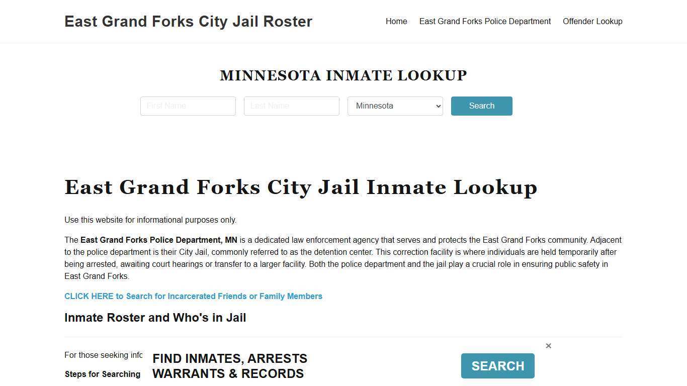 East Grand Forks City Jail, MN Inmate Search, Jail Roster, Bookings
